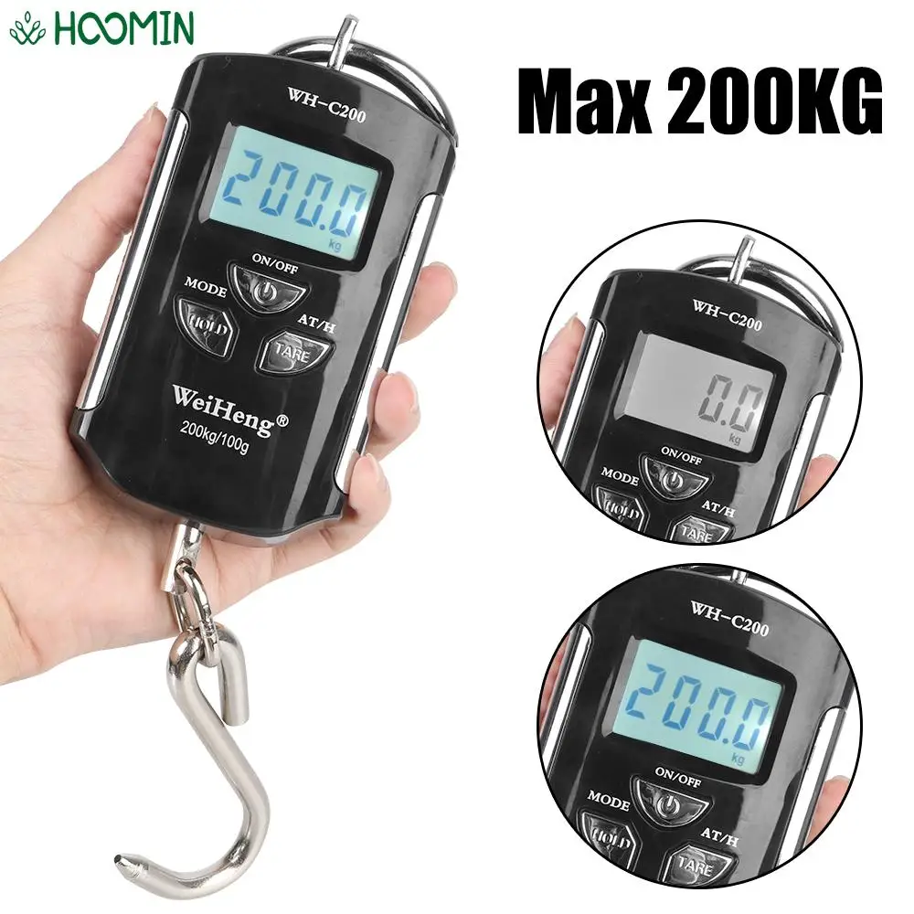 Heavy Duty Portable Electronic Weighing Scale Weight 200kg/100g Crane Scale Fishing Travel Hanging Hook Scales Backlight