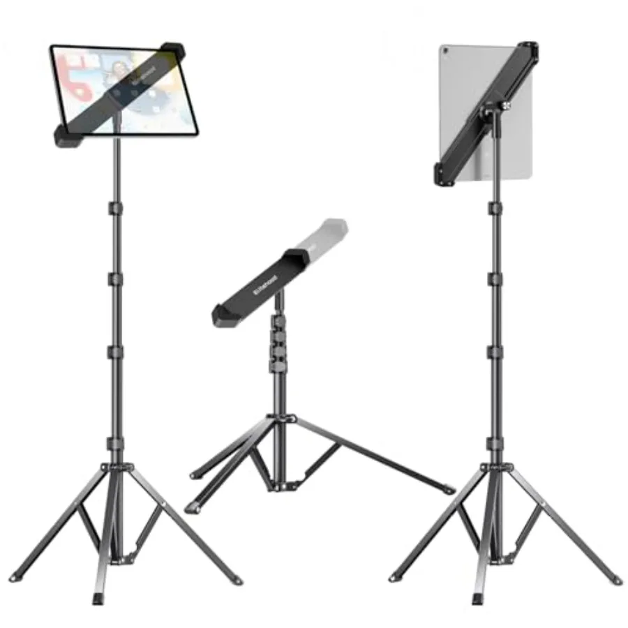 

Heavy Duty Aluminum Tablet Tripod 360 Swivel Tilt Adjustable iPad Tripod Holder Diagonal Design iPad Holder Stand for Floor Com