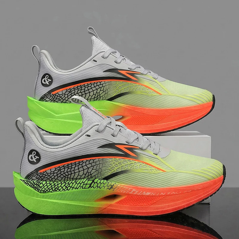 Men's Casual Sports Shoes, Marathon Running Shoes, Training Sneakers with Carbon Plate Shock Absorption Technology, Breathable Low-Top Design with Fluorescent Upper, Suitable for All-Season Training, Gym, Etc