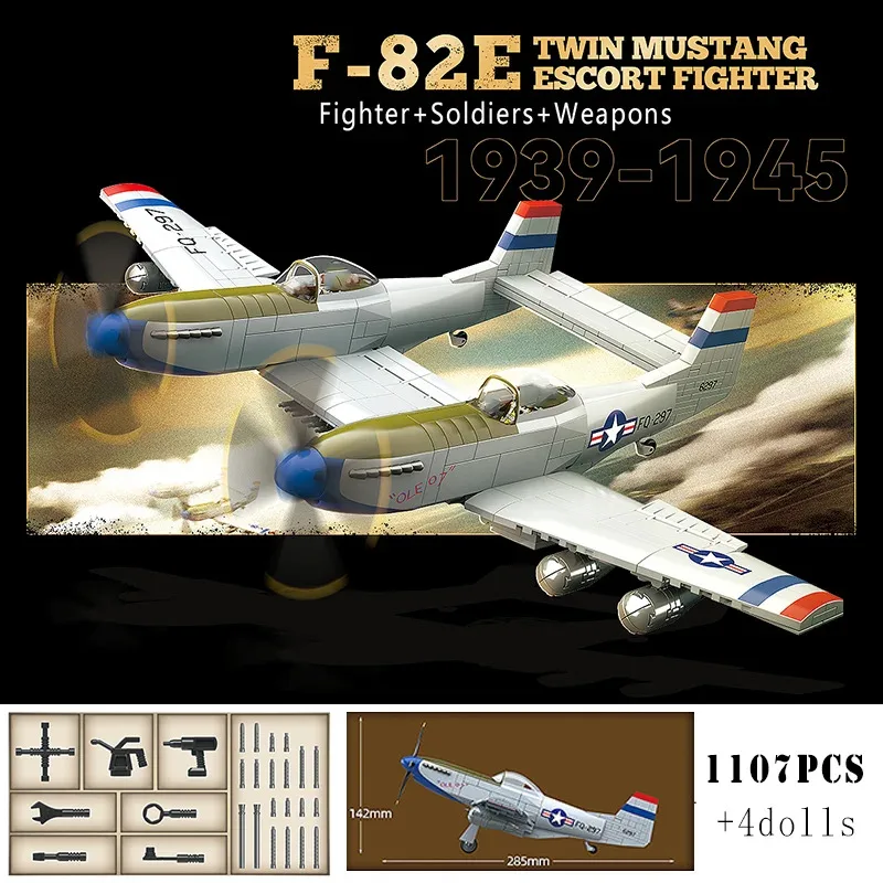 

Military World War II American F-82E Twin Mustang Escort Fighter Building Blocks WW2 Aircraft Spitfire Fighters Bricks kids Toys