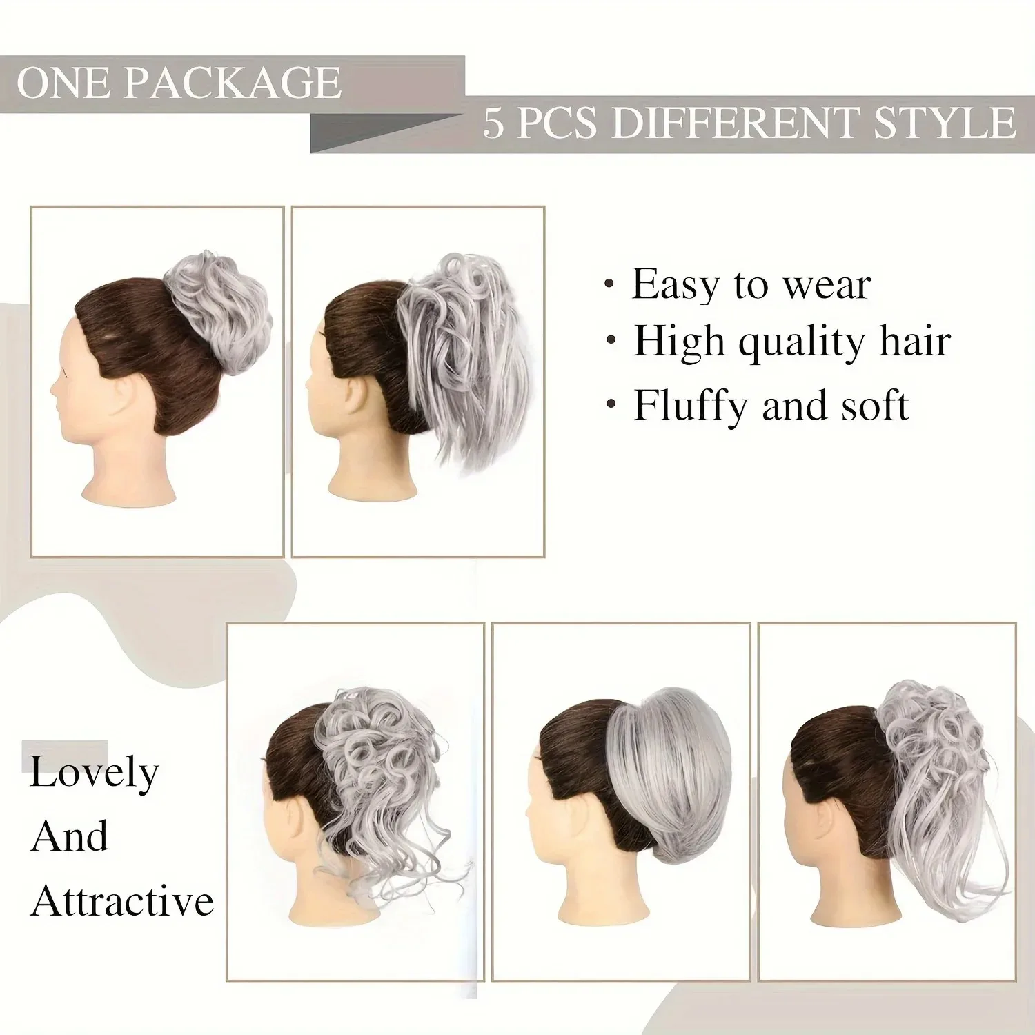 Шиньон с грязным пучком для женщин - 5 шт. взлохмаченная прическа для наращивания волос, резинки для волос с хвостиком и эластичной резинкой