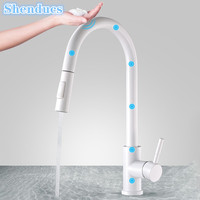 White Touch-on Kitchen Sink Faucets with Pull Down Sprayer Home Improvement Hot Cold Kitchen Sink Mixer Tap Touch Kitchen Faucet