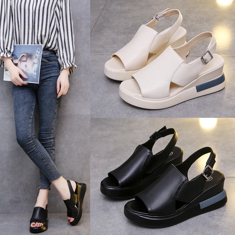 Women Summer Platform Sandals Buckle Strap Open Toe Thick Bottom Punk Ladies Casual Flats Shoes Non-slip Beach Sandals Plus Size