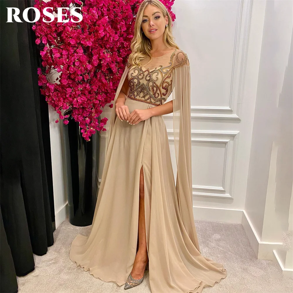 

ROSES Beach Champagne Charming Prom Dress Gown Luxury Shining Sequin Formal Gown With High Split Evening Gown vestidos de noche