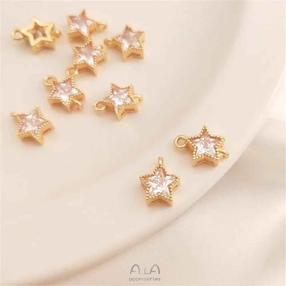 14K Bag Real Gold 3A Pentagram Star Zirconia Pendant DIY Flash Zirconia Double Hanging Single Hanging Ear Jewelry Accessories