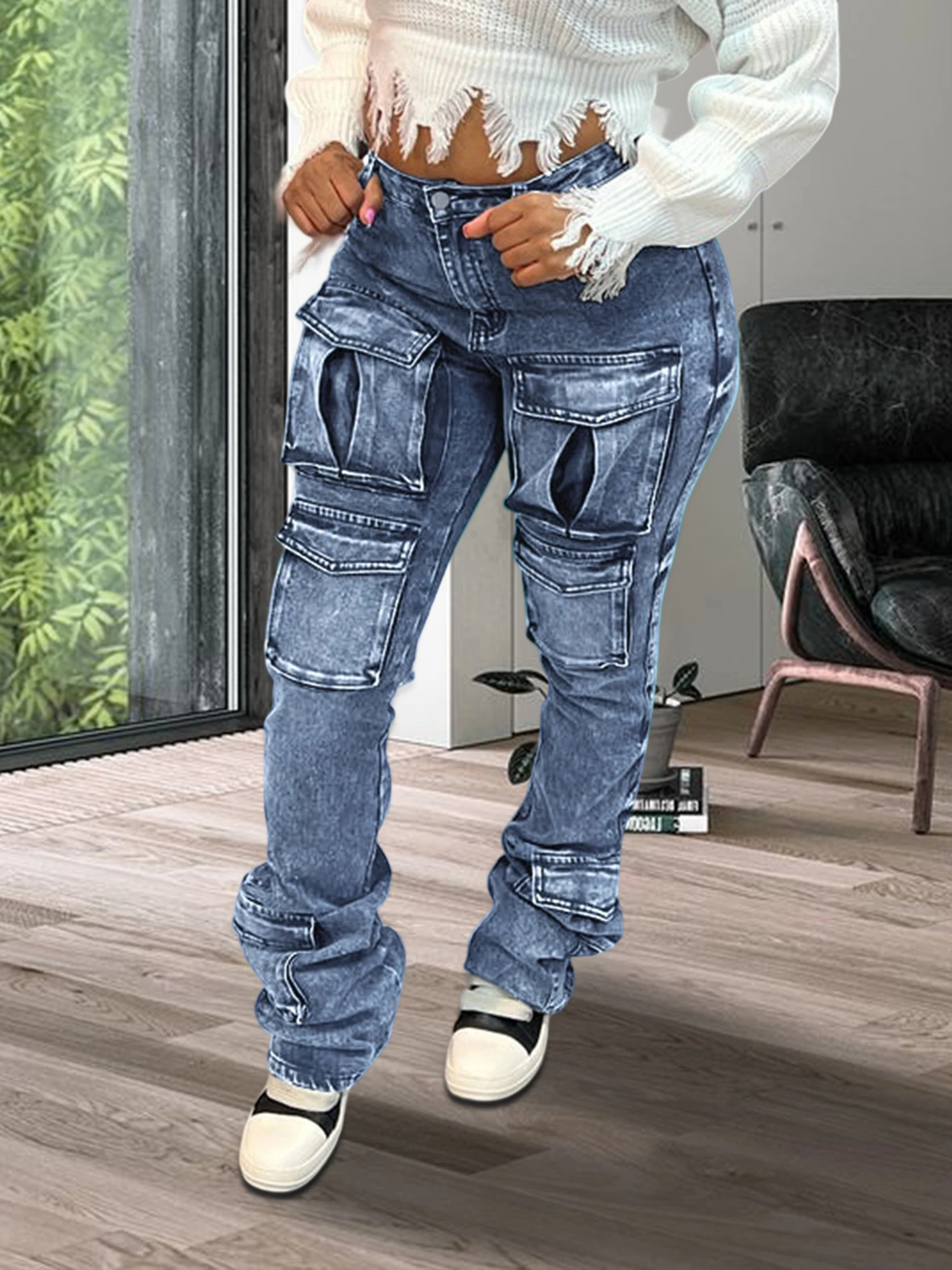 

Women s Classic High Waist Skinny Jeans with Distressed Details and Zipper Pockets for Spring Fashion Trend