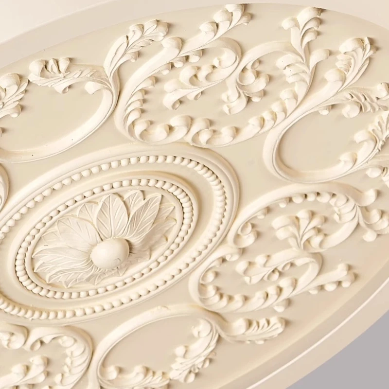 French Cream Style Art Carving Flower Ceiling Lights Simple Circular Imitation Wood Color LED Ceiling Lamps Kitchen Dining Hall