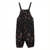 Vintage Print Floral Denim Jumpsuit Women Loose Wide Leg Baggy Straps Cargo Pants Streetwear Big Size Black Jeans Overalls Femme - Image 3