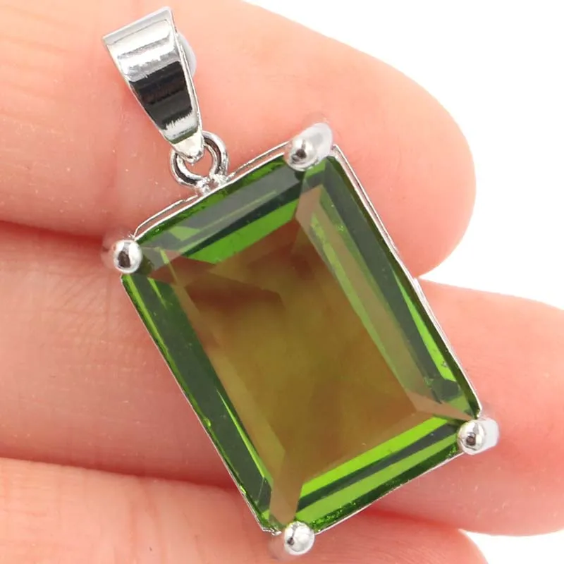 Buy 4 Get 1 Free 23x13mm Rectangle Green Peridot Swiss Blue Topaz Purple Spinel For Sister Daily Wear Silver Pendant