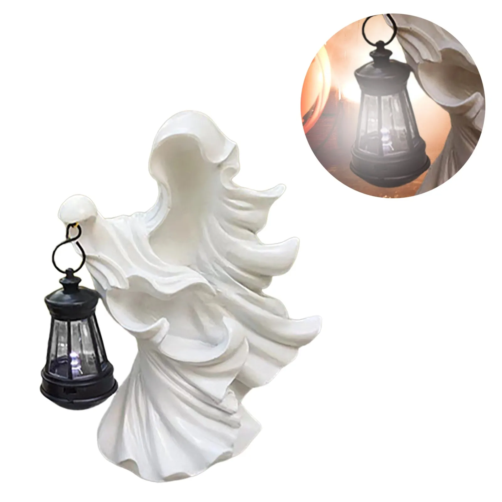 Halloween Ghost Statue With Lantern Faceless Witch Hell Messenger Realistic Resin Ghost Sculpture For Home Scary Decorations