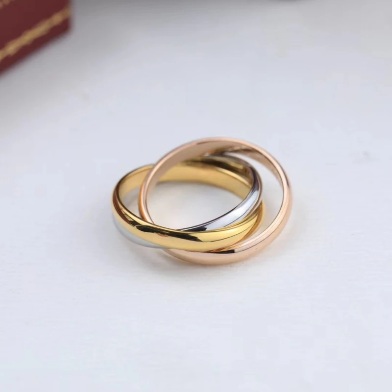 Light Luxury 925 Silver Plated Gold Ring for Men and Women's European Classic Three File Light Jewelry Gift Luxury Fashion Brand