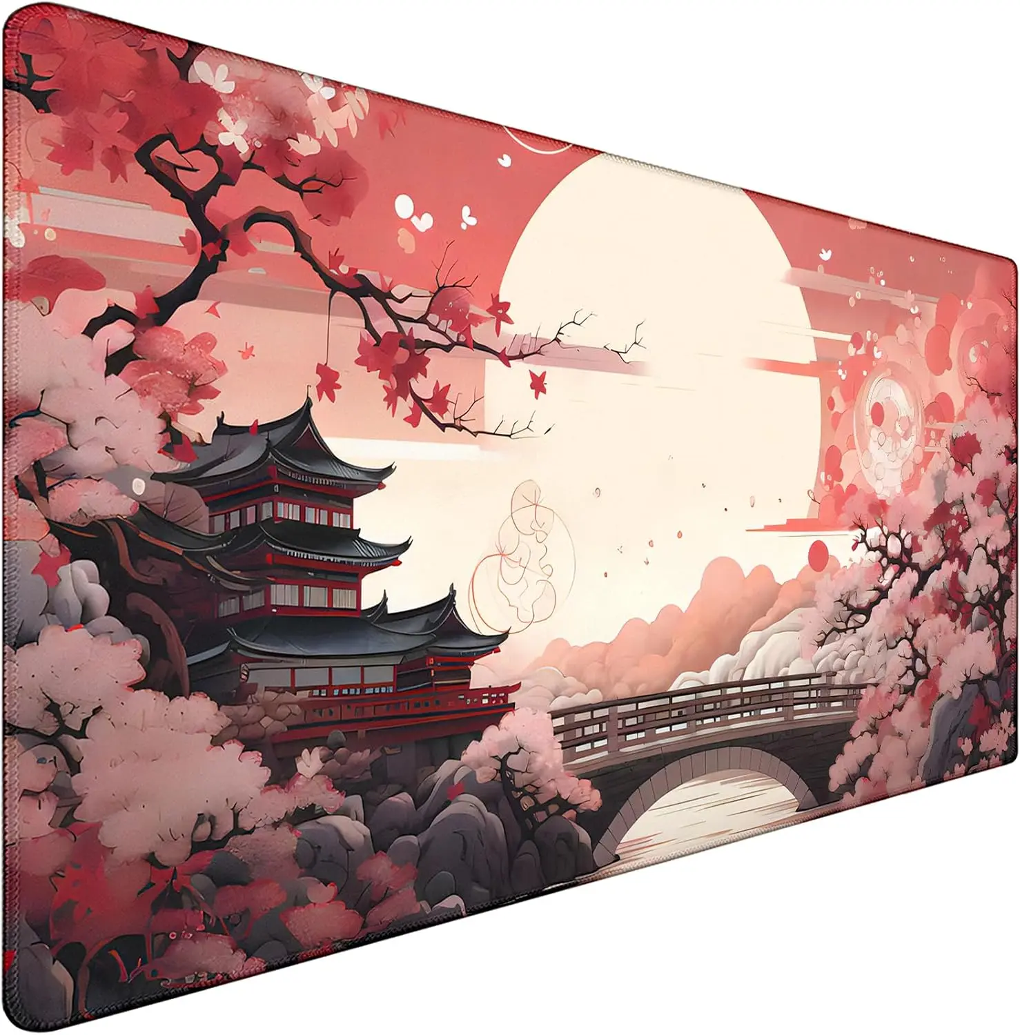 Japanese Sunset Mouse Pad – Waterproof, Non-Slip Rubber Base with Stitched Edges for Laptop & Office