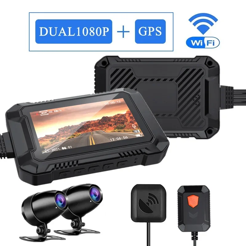 Motorcycle high definition screenless WiFi one key lock GPS dual recorder locomotive recorder