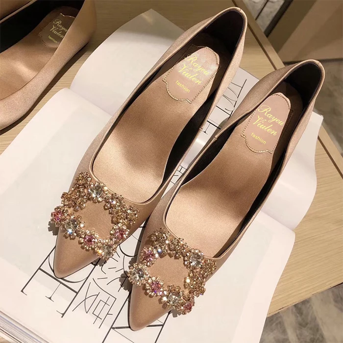 Chaussures de Luxe à Talons Hauts et Pointus en Strass pour Femme, Escarpins de Marque à la Mode, 2024