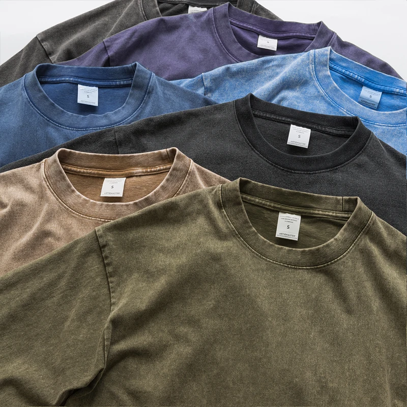 

Retro Waed Loose Casual round Ne ort Sve T-irt Japanese Sle Vintage Dyed Brand oulder Drop Five Sve Body Tee