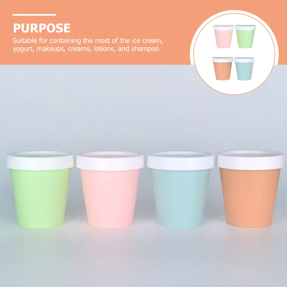 4 Pcs Yogurt Container Empty Ice Cream Bottle Dessert Cups Freezer Food Storage Containers Pp with Lids