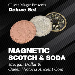 Magnético scotch & soda (morgan dólar e rainha victoria moeda antiga) por oliver magia clássico magia conjunto truques de magia ilusões