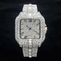 Reloj de lujo con diamantes para hombre, estilo Hip Hop, ostentoso, helado, cuadrado, de acero inoxidable, resistente al agua, 2024