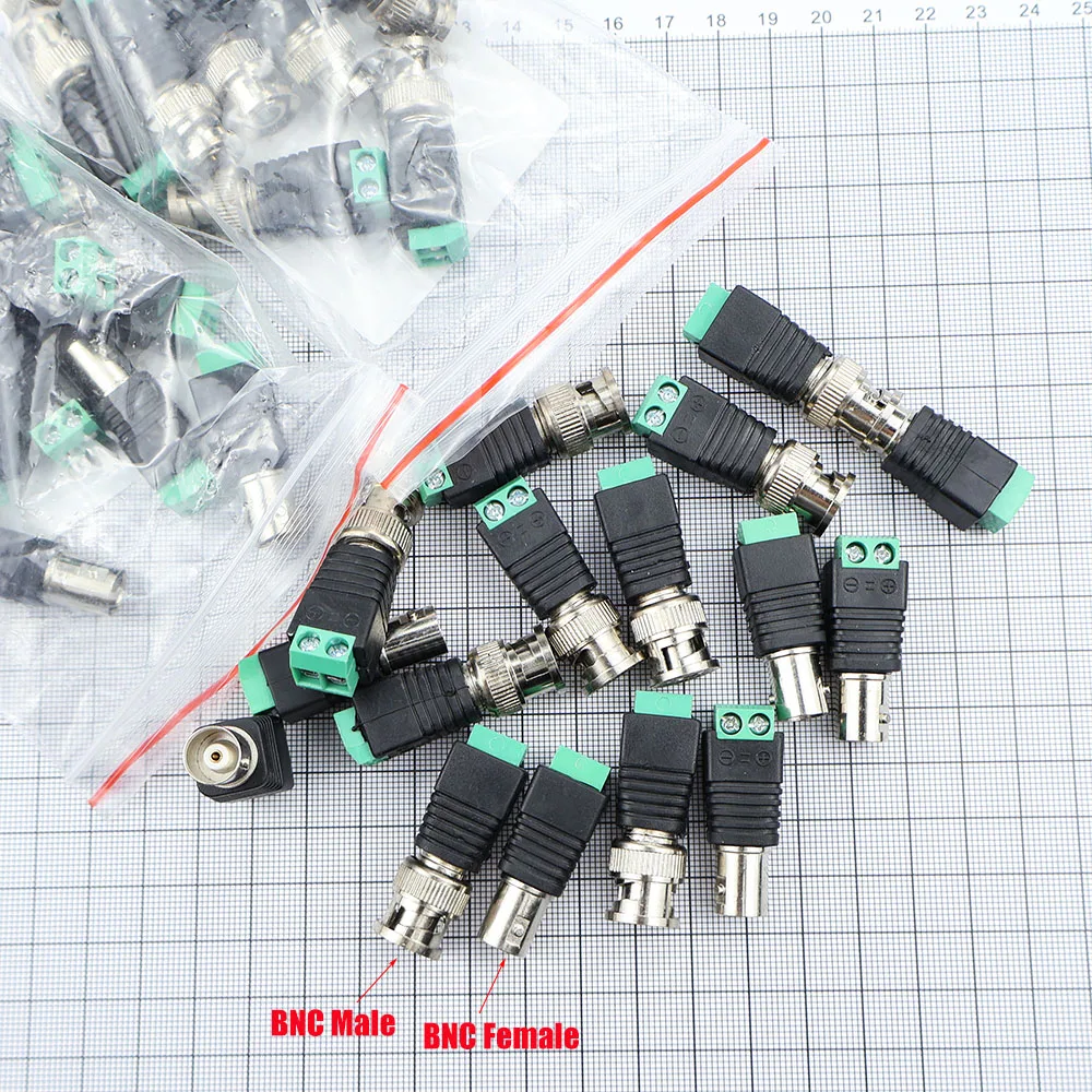 BNC Male Female Plug Connectors Non Soldering DC Plug Suitable for Audio Video Closed-circuit Television Surveillance Cameras