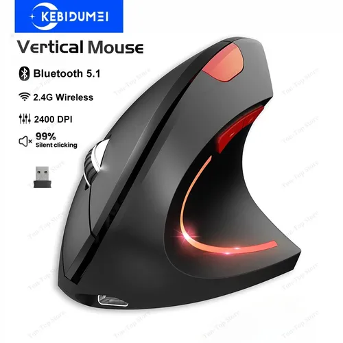 Imagen 1 del producto Ratón Vertical ratón ergonómico 2,4G ratón inalámbrico Bluetooth 5,1 ratón recargable ratón silencioso 2400 DPI para PC portátil Vertical Mouse Ergonomic Mouse 2.4G Wireless Mouse Bluetooth 5.1 Mouse