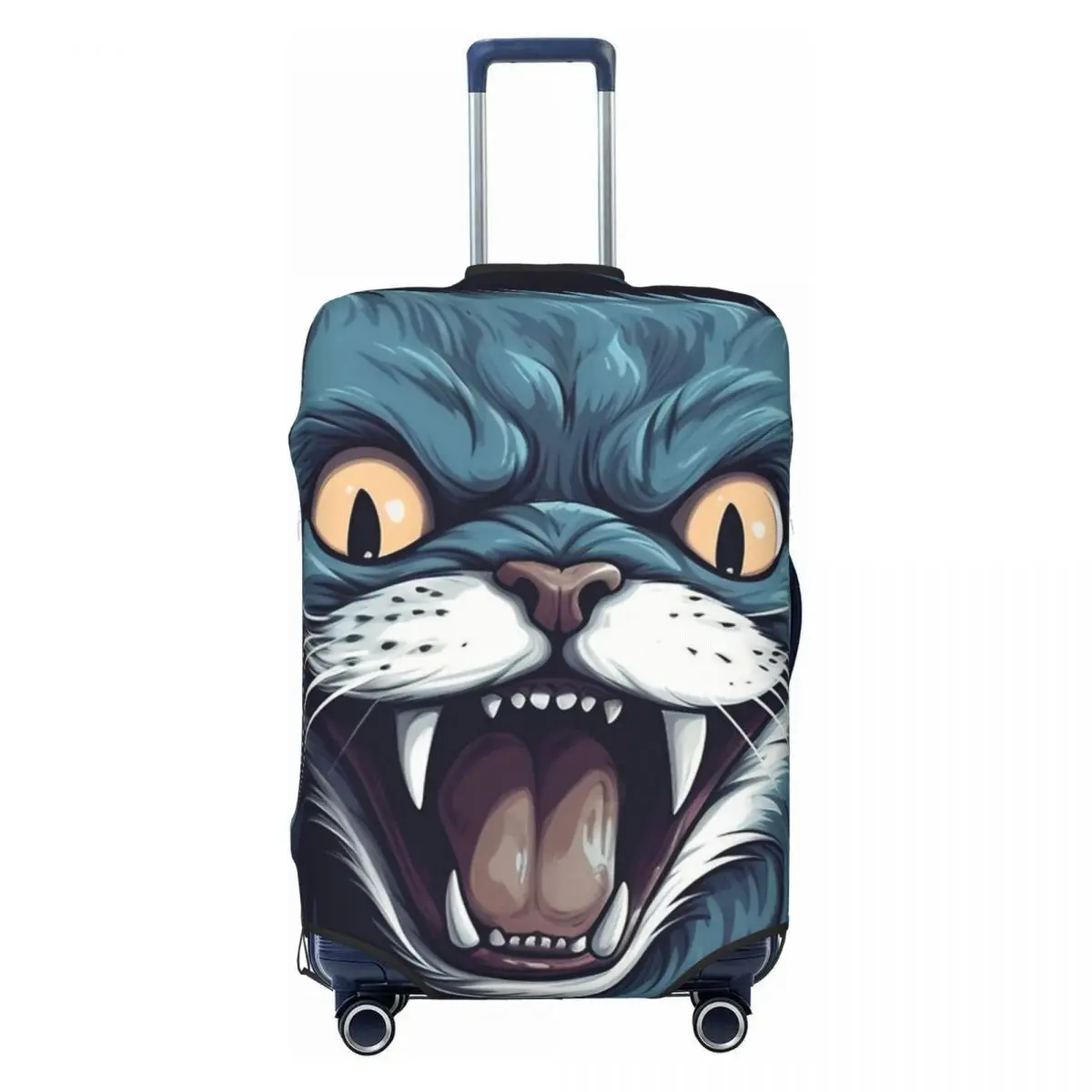 Blue Scary Cat Print Luggage Protective Dust Covers Elastic Waterproof 18-32inch Suitcase Cover Travel Accessories