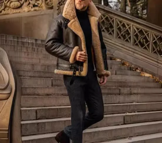 Vestes d'hiver en cuir pour hommes, doublure en peluche, chaudes et confortables, manteaux en cuir d
