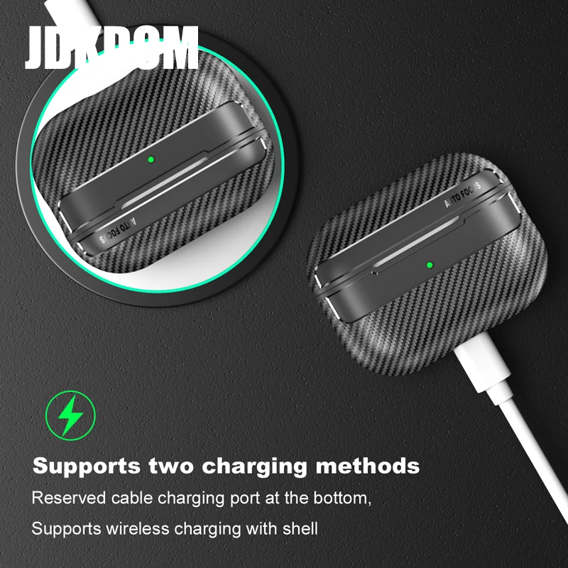 JDKDOM غطاء سماعة أذن مقاوم للصدمات من ألياف الكربون لأجهزة Airpods 3 2 1 حافظة سماعة رأس بلوتوث