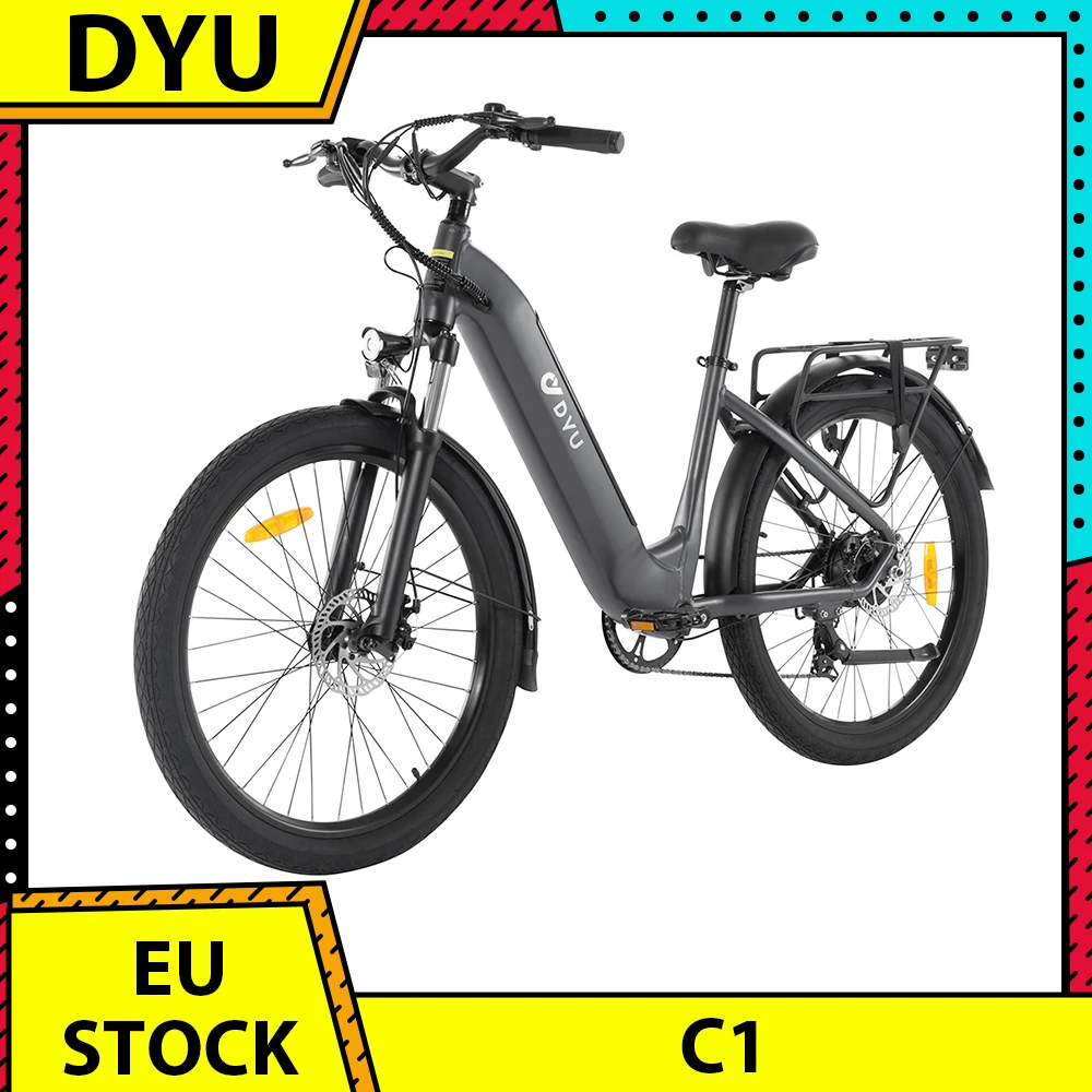 DYU C1 Electric Bike 350W Motor 36V 10Ah Battery 26*2.5 inch All-terrain Tires 25km/h Max Speed 65km Max Range Dual Disc Brakes