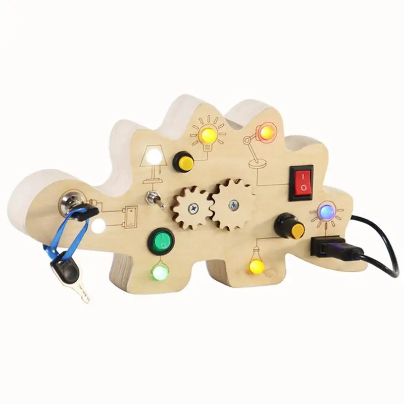 Switch Toy For Kids LED Wooden Dinosaur Board Game For Kids Sensory Toys For Educational Fun Battery Powered Toy For Home Travel