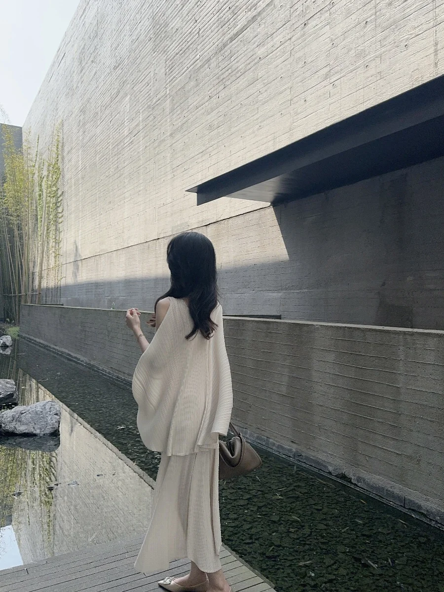 

Женский легкий полупрозрачный комплект Ele Drlike: плиссированная накидка-топ и складная юбка