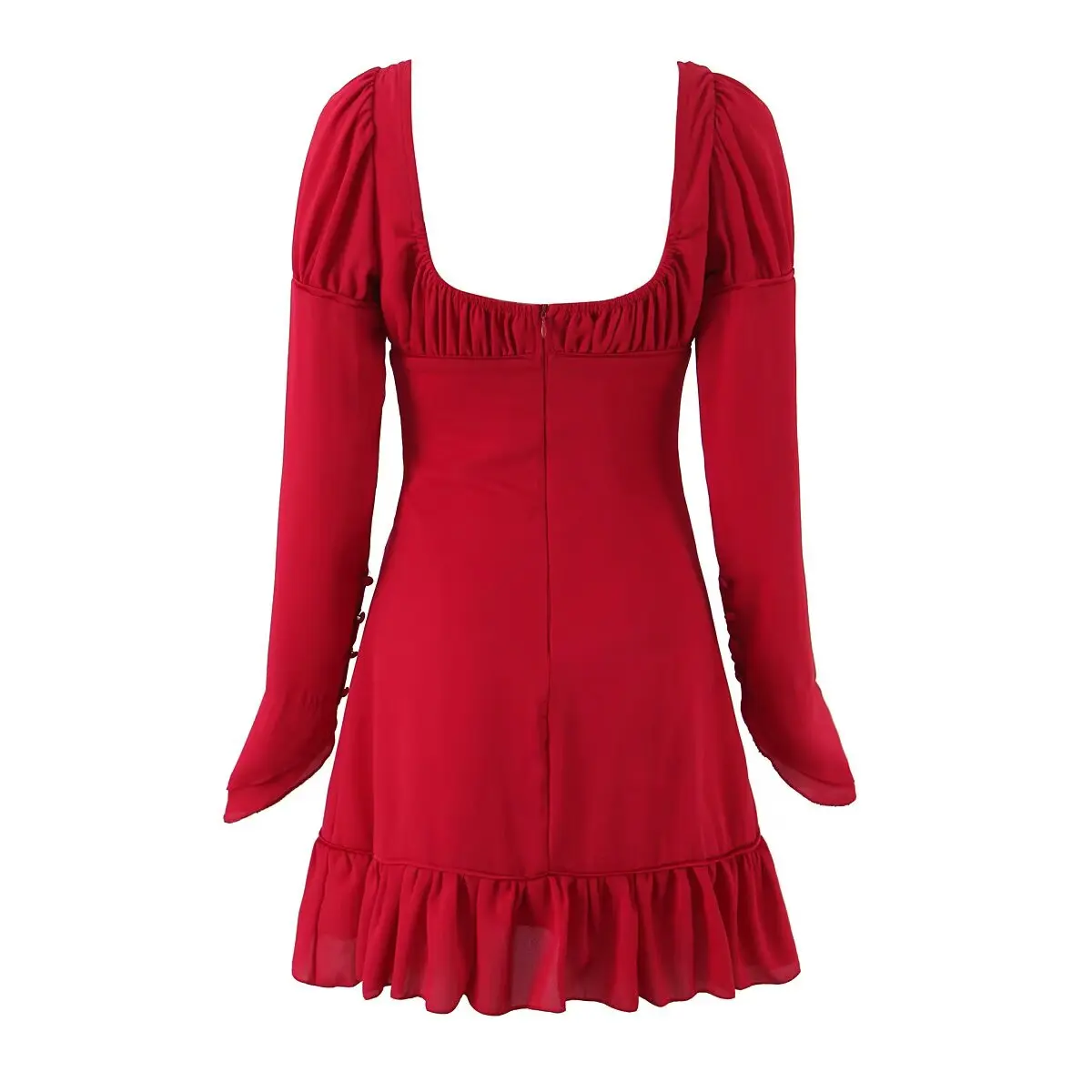 Faionable Long Sve Square Collar Dr JNLEAOG Women's Clothing Autumn New Sle French Sle Polyester H Version Casual