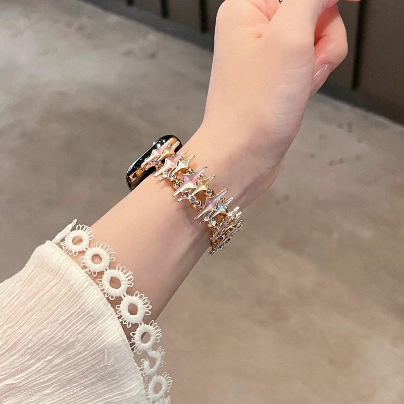 Pulsera elástica de estrella para Apple Watch Band 38mm 40 41 42 44 45 46 49mm correa de Metal para iWatch Series Ultra 10/9/8/7/6/5/4/SE