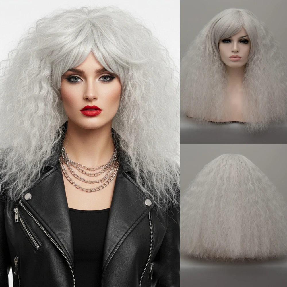 

Gray Short Curly Heat Resistant Synthetic Wig With Side Bang Women's for Anime Game Cosplay Daily Party