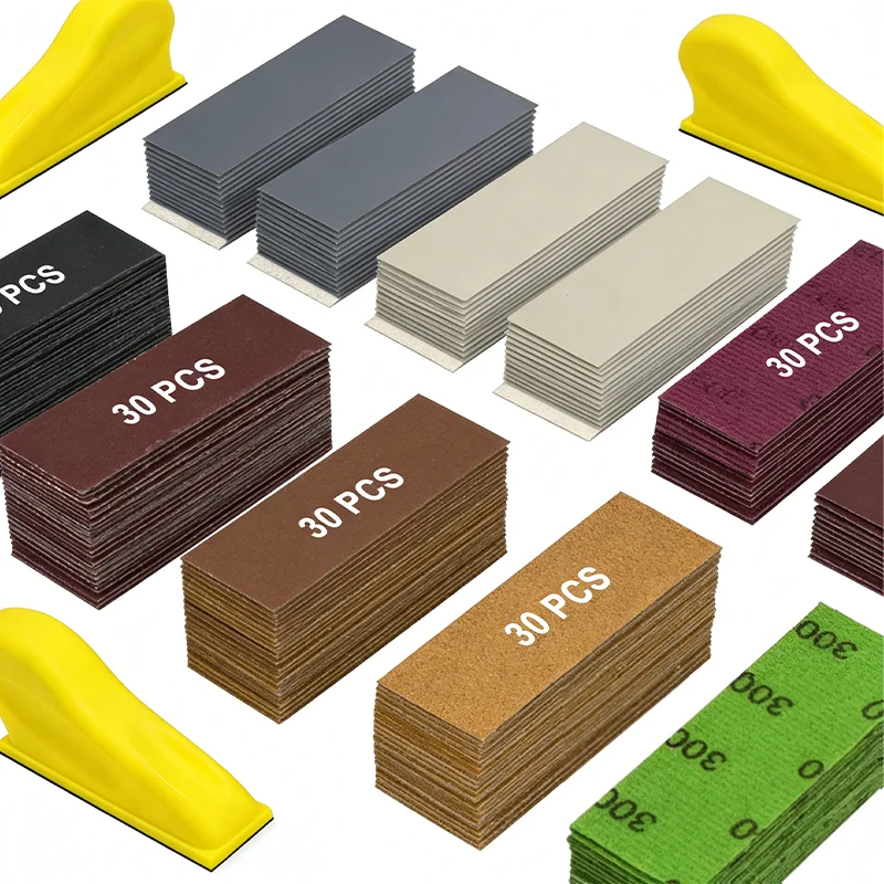 Mikro-Detail-Schleifpapier-Set, 71–131-teilig, Nass- und Trockenschleifpapier, sortierte Körnungen, 3,5 Zoll x 1 Zoll Handschleifblock mit Klettverschluss