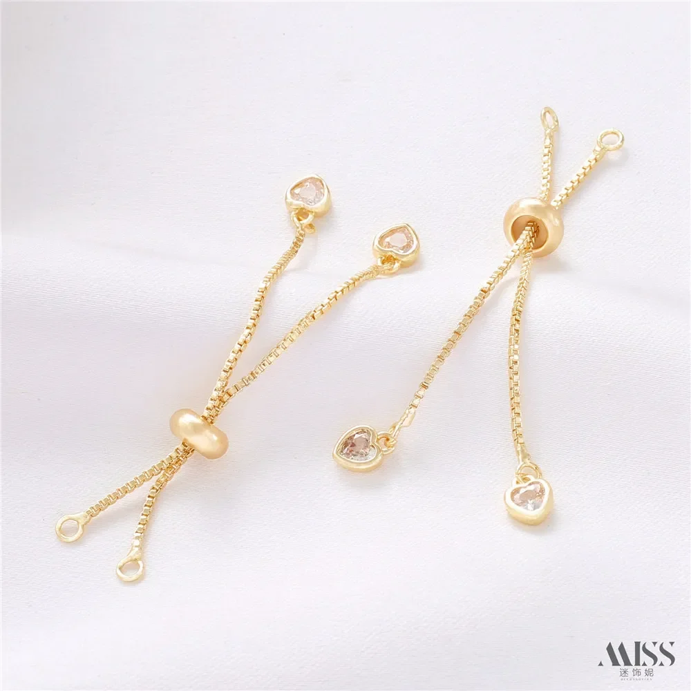 14K الذهب المغلفة سيليكون حبة القلب دلاية من حجر الزركون تعديل تمديد سلسلة تلسكوبي تمديد سلسلة سوار لتقوم بها بنفسك عنوان قصير