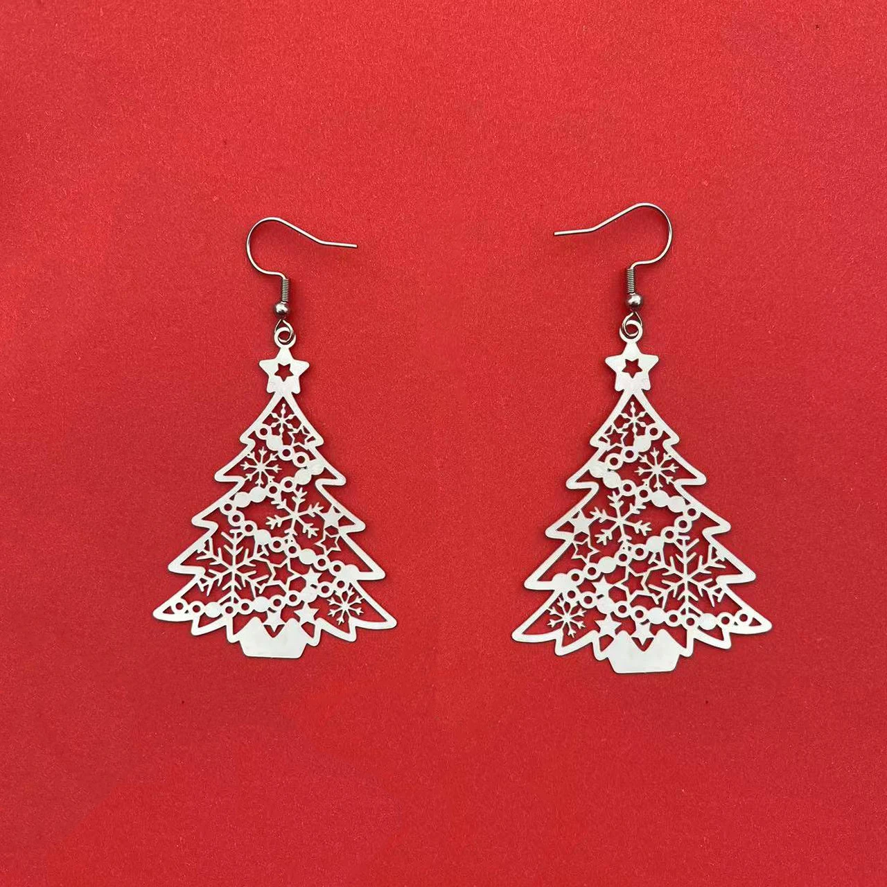 Exquisite Christmas Tree Earrings Stainless Steel Material Lightweight Gift Choice