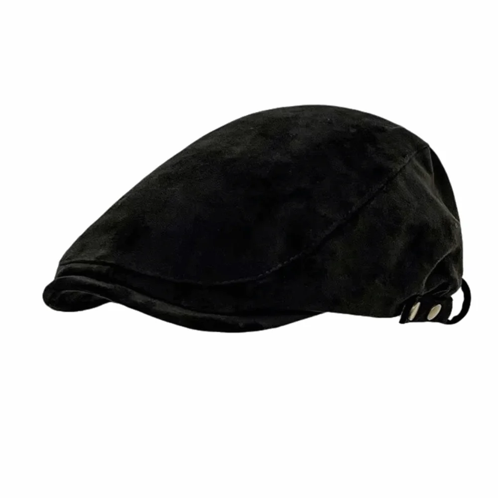 Versatile Metal Button Suede Beret Hats Slim Face Warm Newsboy Cap Vintage Adjustable Painter Beret Street Trend
