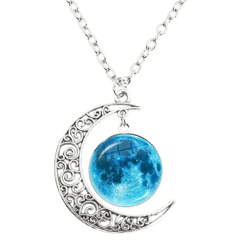 Phase Of The Moon Necklace Handmade Glass Dome Full Moon Lunar Eclipse Necklace Pendant Jewelry Gift for Astronomy Enthusiast
