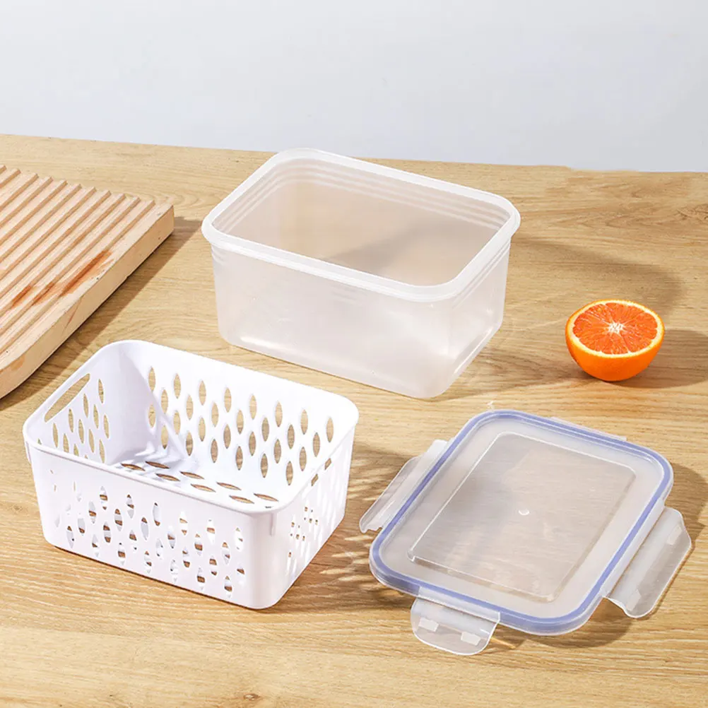 

3pcs Fresh Keeping Boxes Set Pp Stackable Vegetable Storage Container Drain Basket For Fridge Organizer Food Preservation Cases