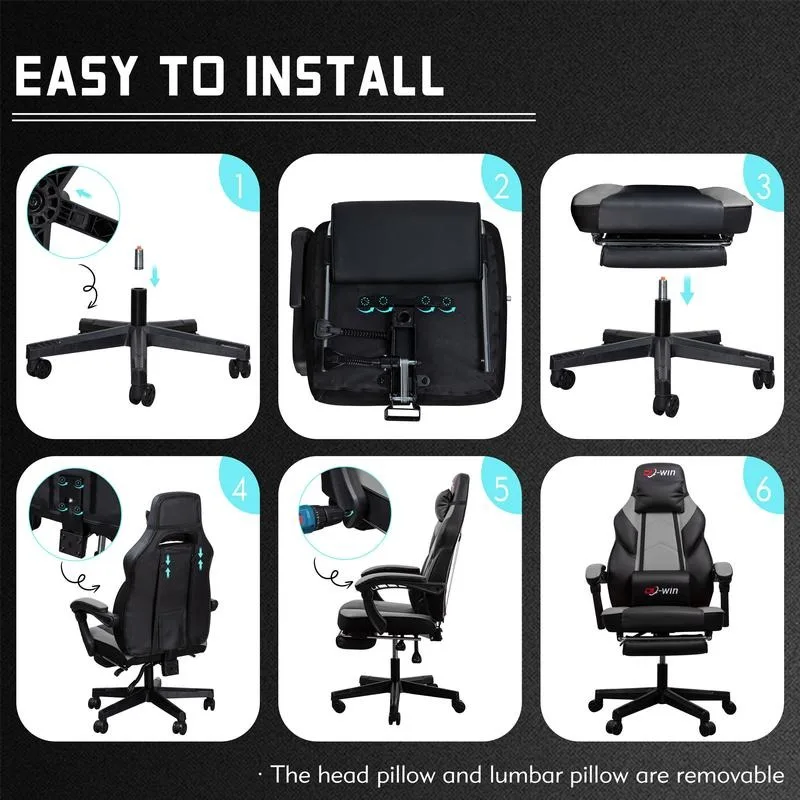 Silla Gaming con reposapiés y soporte Lumbar, asiento giratorio de 360 °, altura ajustable