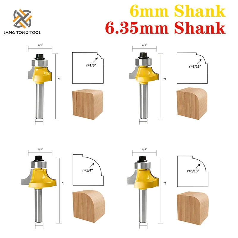 QQQ 4pcs 1/4mm gambo angolo arrotondato punta del Router con fresa per cuscinetti per legno legno carburo di tungsteno