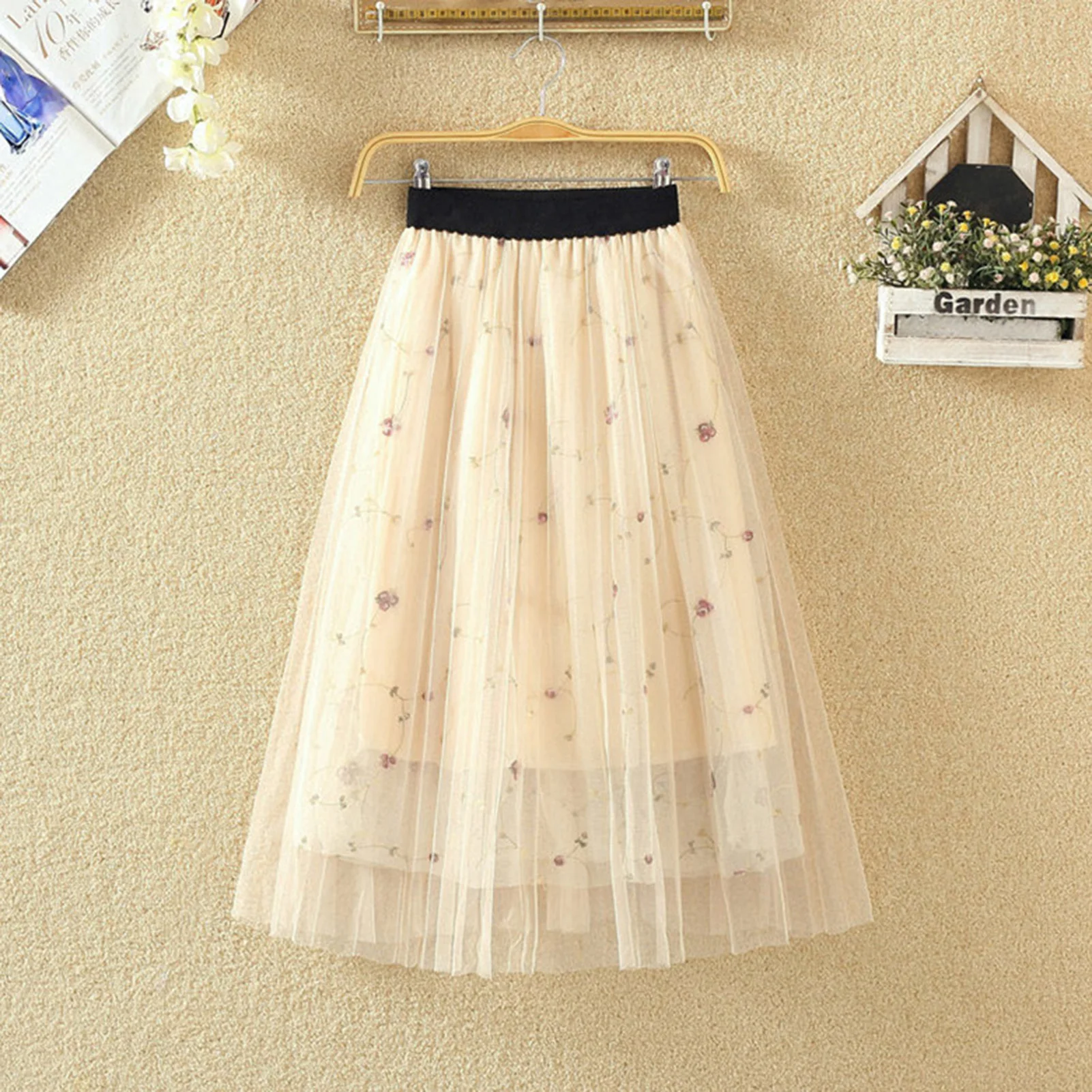 Women's Medium Length Gauze Skirt High Waist Half Length Gauze Skirt for Parties Beaches Holidays