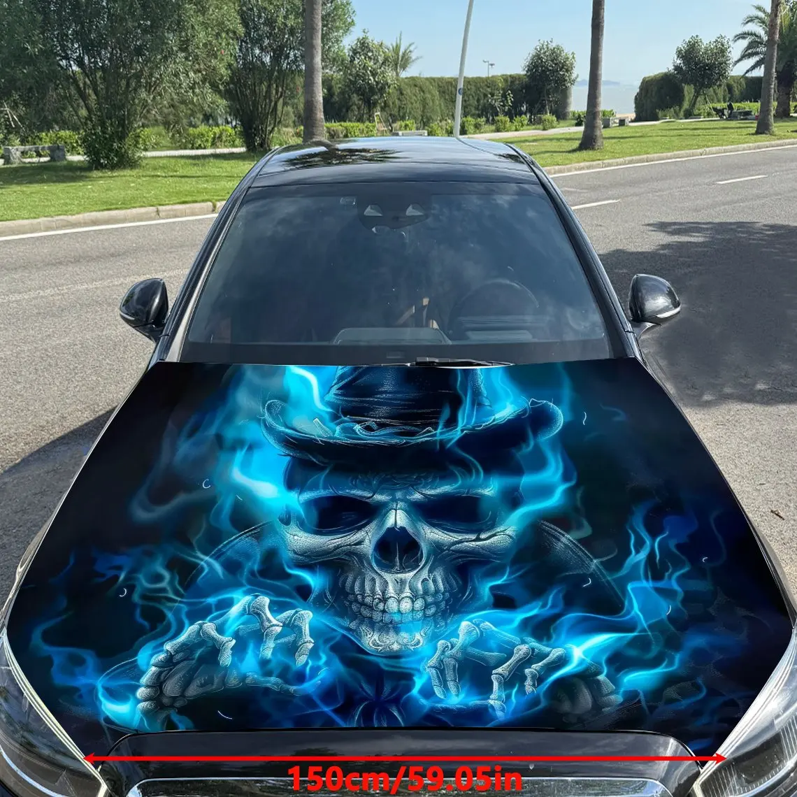 Blue Eyes Skull Car Hood Stickers,Car Decoration Stickers,SUV And Truck Stickers,Car Parts,High-quality Gifts For Car Enthusiast