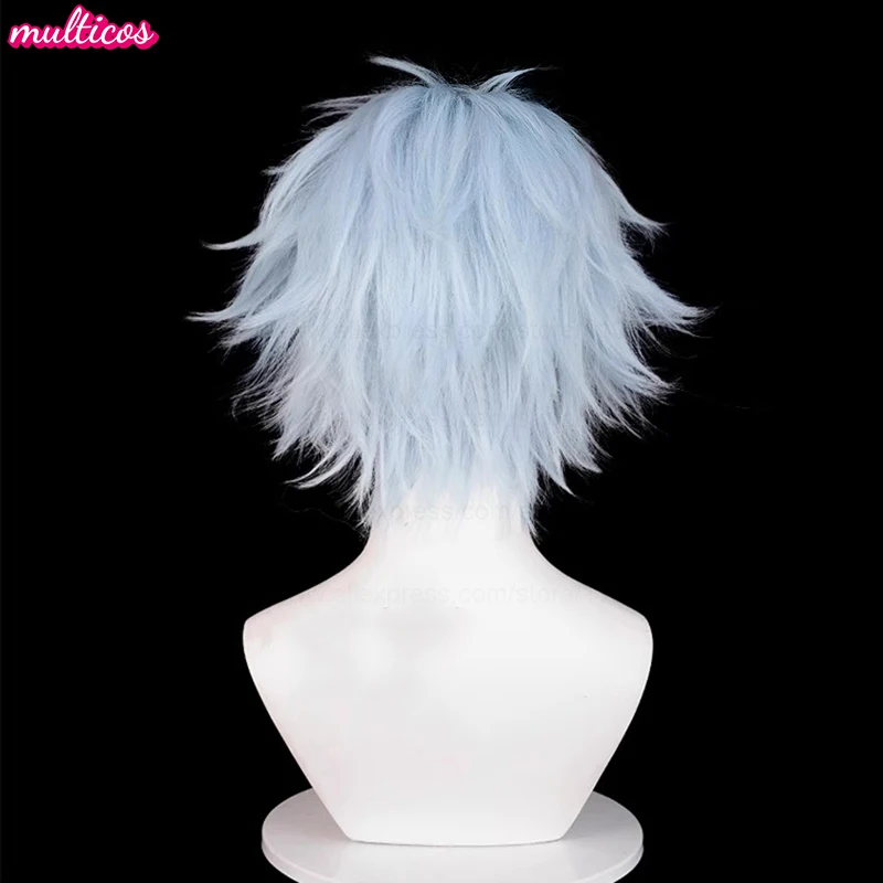 عالية الجودة أنيمي نانا تأثيري Okazaki Shinichi شعر مستعار تأثيري قصير أزرق فاتح مقاومة للحرارة الشعر حفلة لعب الأدوار الباروكات + غطاء شعر مستعار #5