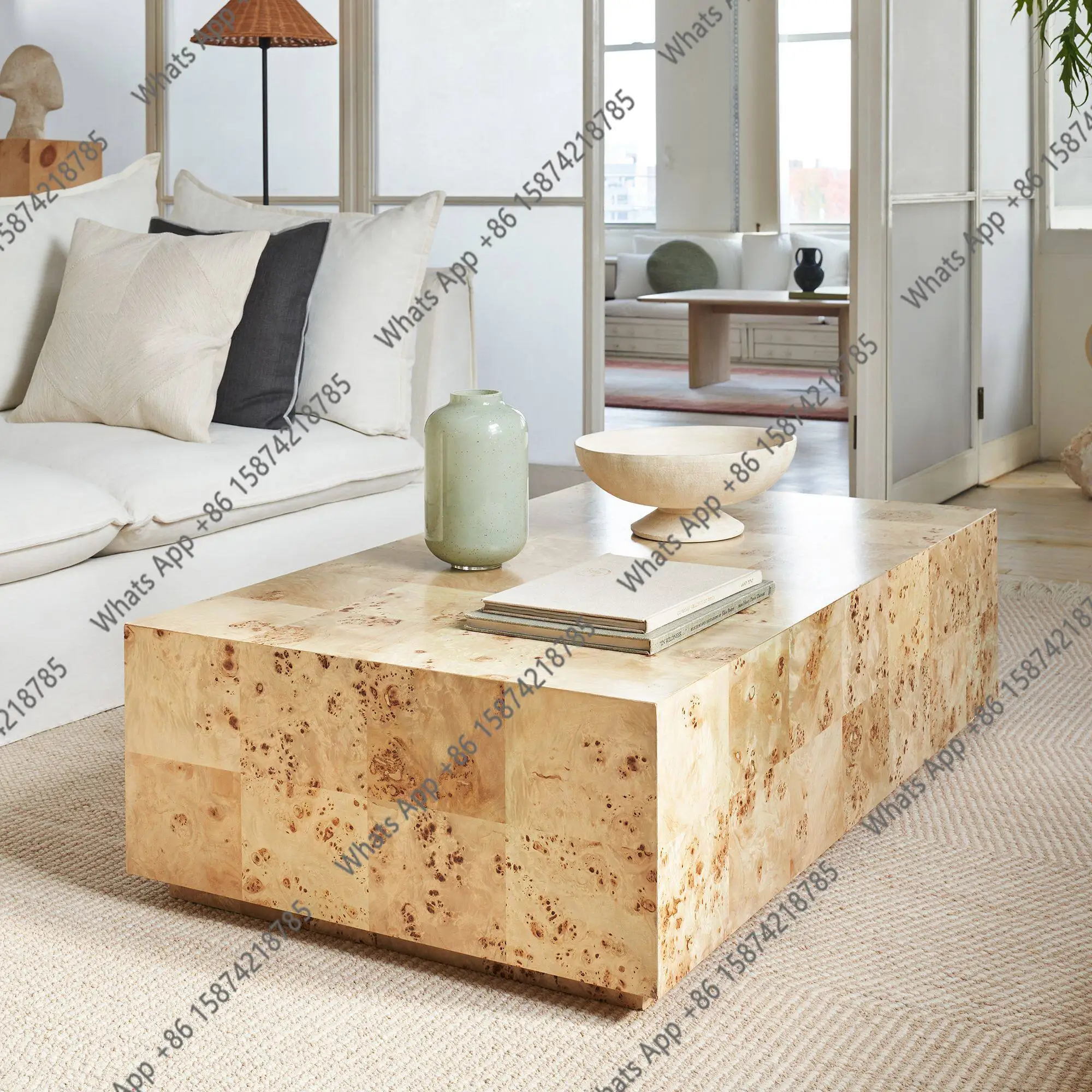 

Nordic minimalist designer furniture high-end French medieval retro style rectangular solid wood natural tree tumor coffee table