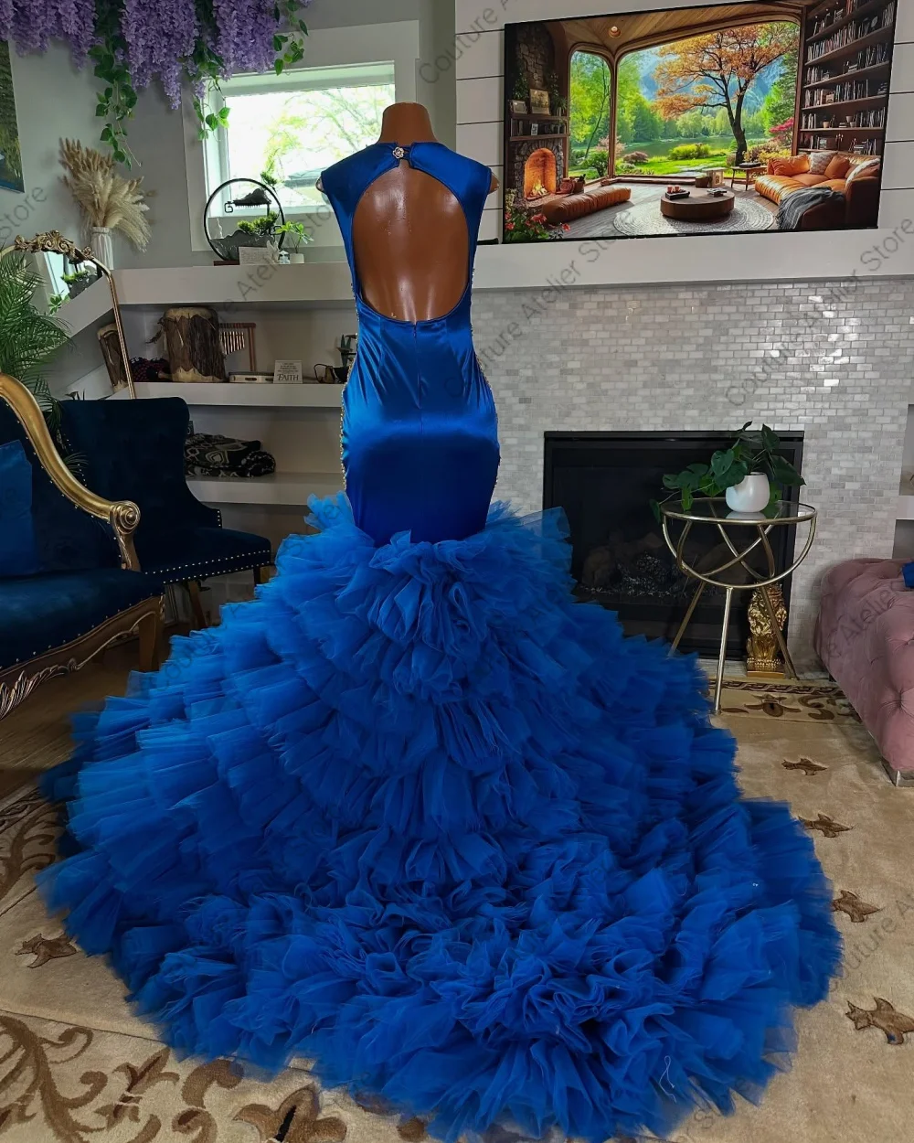 Dos nu bleu Royal Train robes de bal or cristal perles noir fille sirène robe de mariée africaine Sexy Cocktail personnalisé