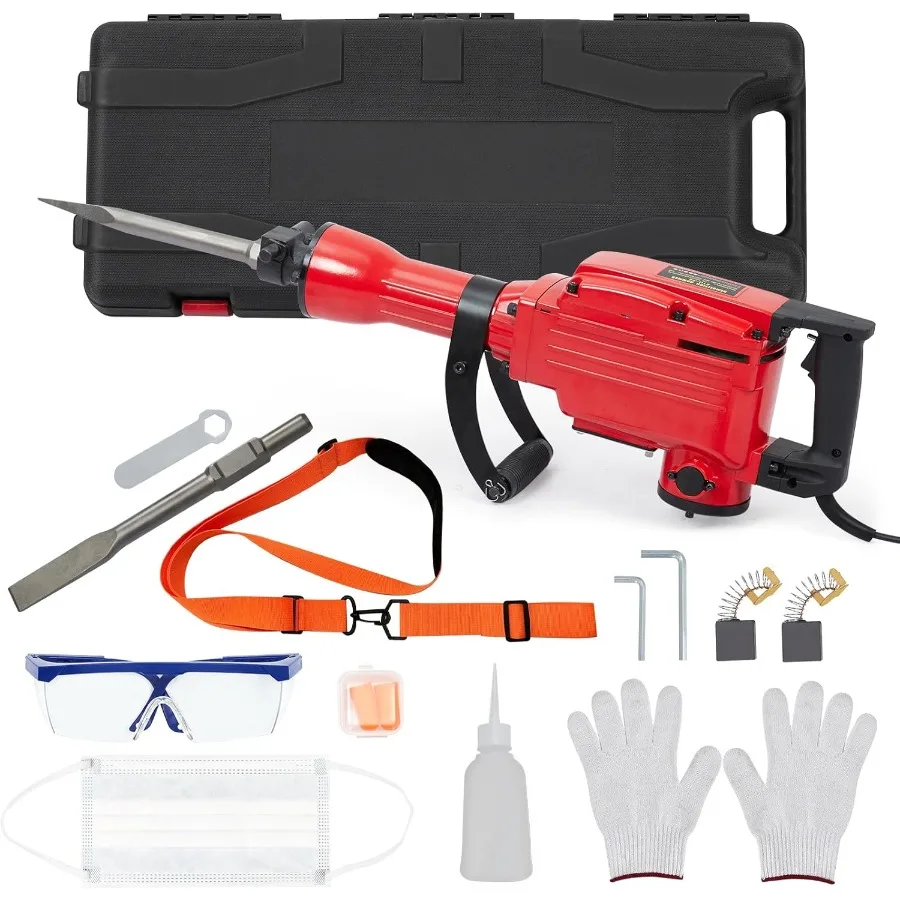 2200W Electric Jack Hammer Demolition Tool Kit with 4-Piece Set for Concrete Breaking and Demolition Work Heavy-Duty Design wit