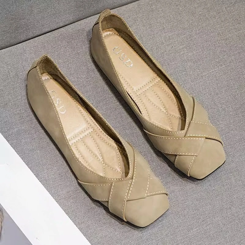 

Spring Fairy Style Women's Shoes Soft Soled Shallow Mouth Flat Casual Square Toe Versatile Footwear Fashion Comfort Ladies Shoes