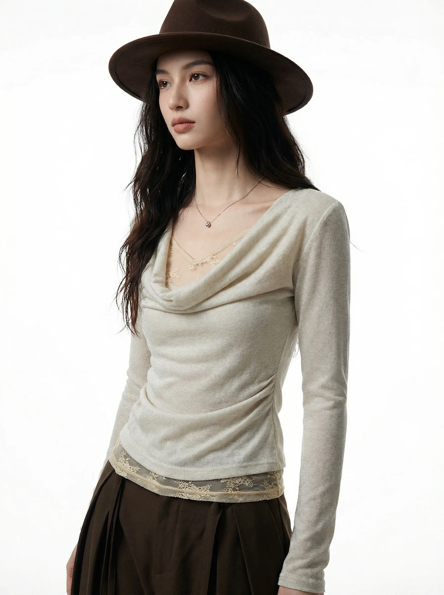 

Slim Fit Knitwear Women's Long Sve Lace Collar Loose Sle Faion Trendy Spring Collection Comfortable Breathable T-irt