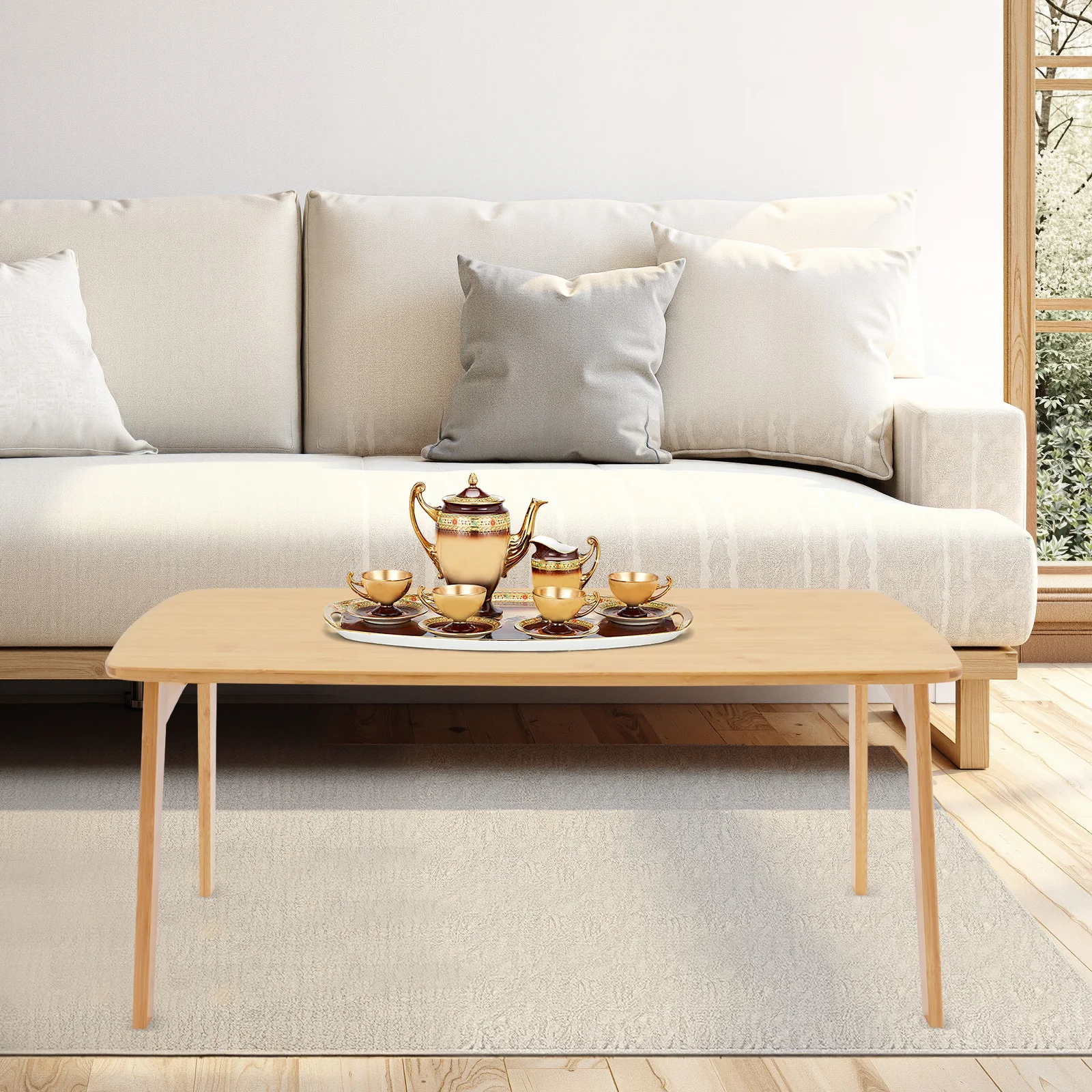 

(Wood Color) Folding Floor Table, Bamboo Wood Coffee Table, Portable Coffee Table to enjoy Tea, Study, Work, Read, 80*40*35 cm